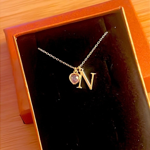 Brand New 14K Gold Plated Sterling Silver Monogram "N" Necklace Alexandrite Gem - Picture 7 of 13